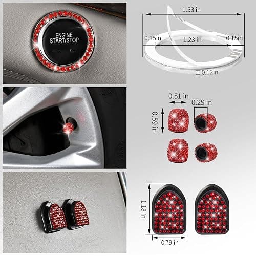 CAR PASS 30 PCS Bling Diamond Car Accessories Set for Women, Bling Steering Wheel Covers 15 Inch, Shining Rhinestone License Plate Frame, Sparkly Phone Holder, Cute Interior Set Decorations, Red thumbnail 5
