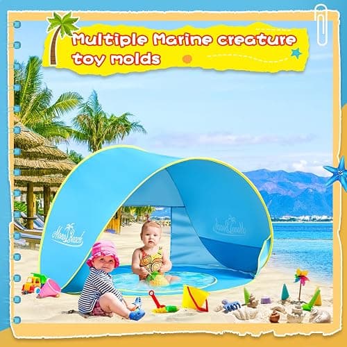 Monobeach Baby Beach Tent with Beach Sand Toys Pop Up Portable Shade Pool UPF50+ UV Protection Sun Shelter for Infant with Easy Set Up Canopy (Blue with Toys) thumbnail 6