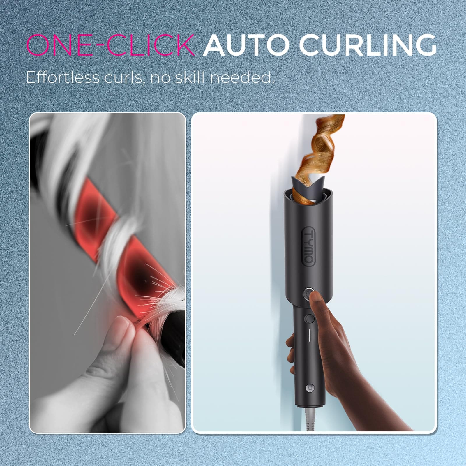 TYMO CURLPRO Automatic Curling Iron - Beach Waves Curling Wand with Ceramic Barrel, 500 Million Ionic, Dual Voltage & Lightweight for Travel, Metallic Grey, 32mm thumbnail 2