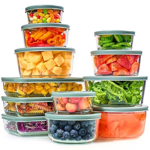 24pc Set Glass Food Storage Containers & Bowls with Airtight Lids - Leakproof BPA-Free Meal Prep Airtight Stackable Lunch Boxes, Kitchen Pantry & Storage Organizers - Microwave Freezer Dishwasher Safe - Image 1