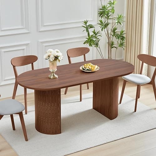70.8 Inch Dining Table for 4-6 People, Oval Kitchen Table with Semi-Cylindrical Legs Base, Modern Farmhouse Round Dinner Tables for Dining Room Kitchen Living Room (Walnut) thumbnail 3