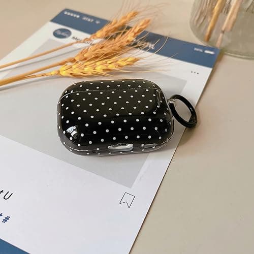 MINSCOSE for AirPods Pro 2nd/1st Generation Clear Case,Cute Polka Dot Pattern Design with Trendy Keychain Ring,Soft TPU Protective Shockproof Case with Cleaner Kit for Airpods Pro/Pro 2-Black thumbnail 8