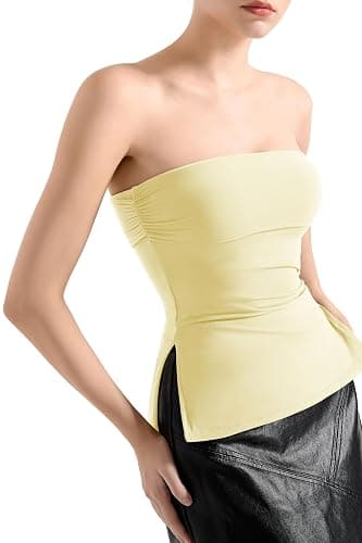 SUUKSESS Women Double Lined Going Out Trendy Tube Tops Side Split Sexy Tank Tops thumbnail 5