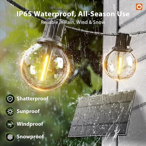 addlon 100FT Solar String Lights Outdoor with Remote, 54 LED Shatterproof Bulbs, Dimmable & Timable, 3 Light Modes, G40 Waterproof Solar String Lights for Outside Backyard Party Decor thumbnail 4