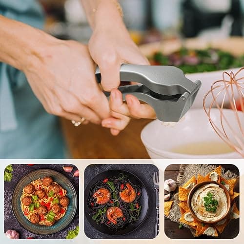 Garlic Press, Garlic Mincer Easy-squeeze Ergonomic Handle, Rust Proof, No Need To Peel, Professional Ginger Press & Garlic Crusher with Handy Cleaning Brush- Dishwasher Safe thumbnail 7