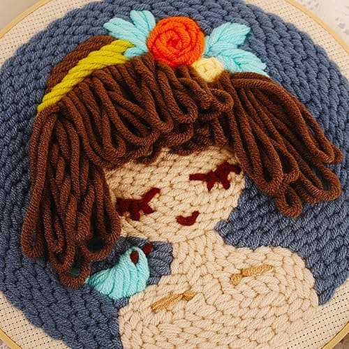 Punch Needle Kits Adults Beginner DIY Cute and Unique Cartoon Girl 8 in Hoop Embroidery Set for Beginners Perfect Gifts for Women, Moms, and Grandmas (Garden Girl) thumbnail 4