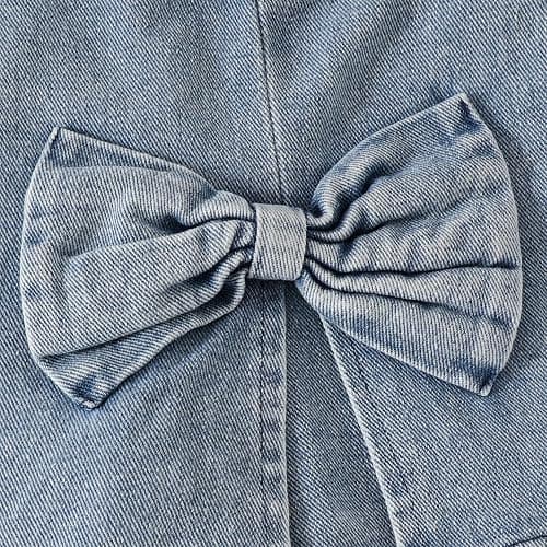 Azmxynol kid Young Girl Clothes Outfits Cute Sweet Bowknot Print T-Shirt + Bowknot 2 In 1 Denim Short Summer Clothing Set thumbnail 6