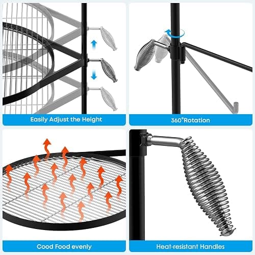 Stanbroil Fire Pit Grill Grate, Swivel Campfire Grill Cooking Grate | Adjustable Height, 360° Swivel Grill Grate, Hanging Bar for Pots & Kettles, Stainless Steel, Campfire Cooking Essential thumbnail 4
