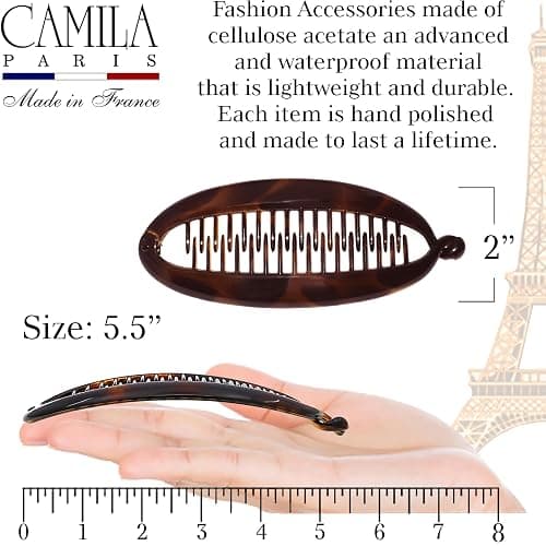 Camila Paris CP2 2 Pack French Large Banana Clip Hair Comb, Classic Banana Clips Hair for Thick Hair Ponytail Holder Interlocking Styling Clips for Women Made in France thumbnail 3
