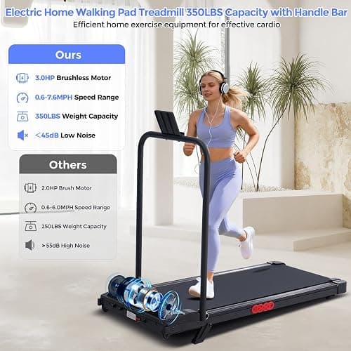 Folding Foldable Walking Pad Treadmill with Handle Bar and Adjustable Incline, 3.5HP Portable Electric Treadmills with Handles for Home Small, Home Treadmills with Incline, 0.6-7.6MPH, 350LBS thumbnail 3