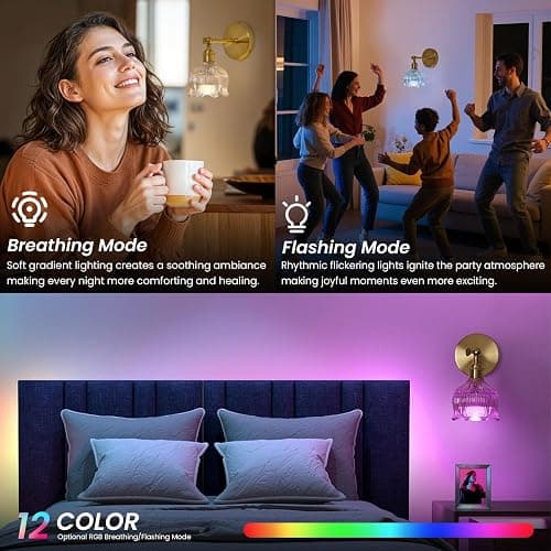 Vintage Battery Operated Wall Sconces: Set of 2 Rechargeable Wireless Decor | 5000mAh Cordless Dimmable Lights Remote Control, Antique Brass Powered Sconce, Cognac Flower Glass Light for Bedroom Bedside thumbnail 8