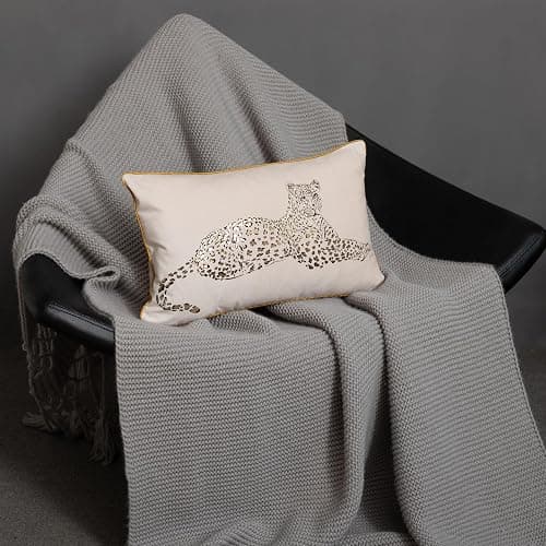 JWH Leopard Print Throw Pillow Cover Decorative Velvet Pillow Case Gold Foil Printing Cushion Lumbar Pillowcase for Bed Couch Chair Car 12x20 Inches Creamy White thumbnail 2