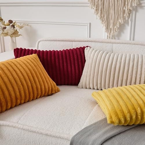 UGASA Lumbar Throw Pillow Cover 12x20 Inch Set of 1 Super Soft Faux Fur Decorative Pillow Case Plush Flannel Texture Accent Rectangle Pillowcase for Sofa Couch Living Room Chair, Cream White thumbnail 6