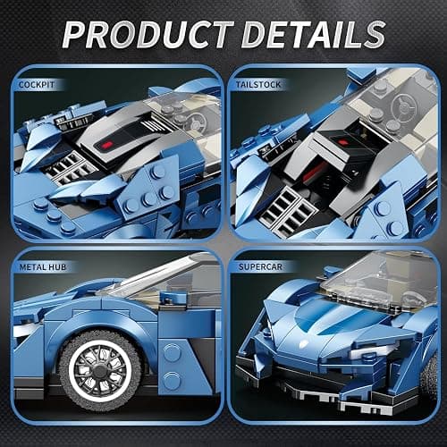 Reobrix 805 Koenigsegg AGERA Blue Building Blocks Set, 1:24 Scale Model Car Kit for Display and Collectible, Race Car Building Toy for Teens and Adults, Compatible with Lego, 298 PCS thumbnail 6