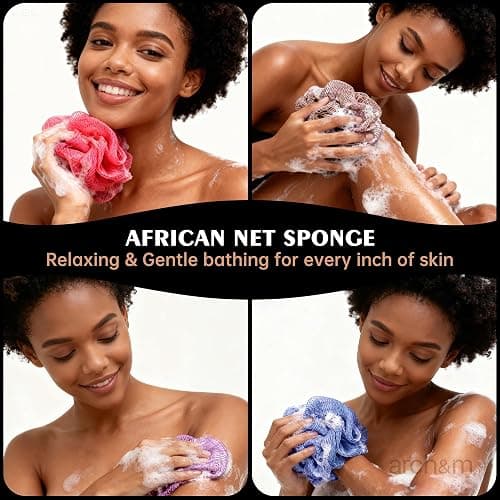 ARCH&M African Net Sponge Authentic 2 Pack - 53" Extra-Long Body Scrubber for Women and Men Daily Use Body Care, Shower Loofah Exfoliating Bath Sponge, Travel Portable Bath Accessories Gifts thumbnail 5