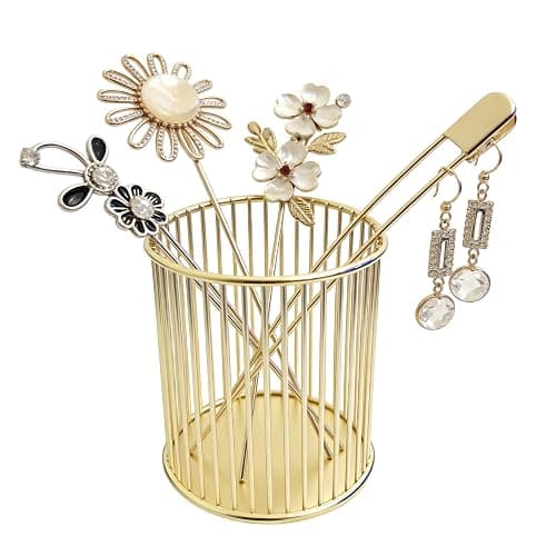 JESANWOO Gold Metal Pen Holder with Open-Grid Design – Stainless Steel Desk Organizer for Pens, Makeup Brushes & Pencils – Breathable, Rustproof, 3x3x3.9 Inch – Home Office, Vanity & Bathroom thumbnail 6