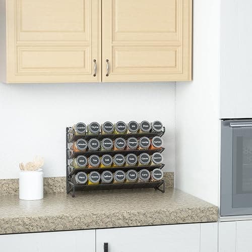 SpaceAid Spice Rack Organizer with 28 Spice Jars, 386 Spice Labels, Chalk Marker and Funnel Set for Cabinet, Countertop, Pantry, Cupboard or Door & Wall Mount - 28 Jars, 13.4" W × 10.8" H, Black thumbnail 2