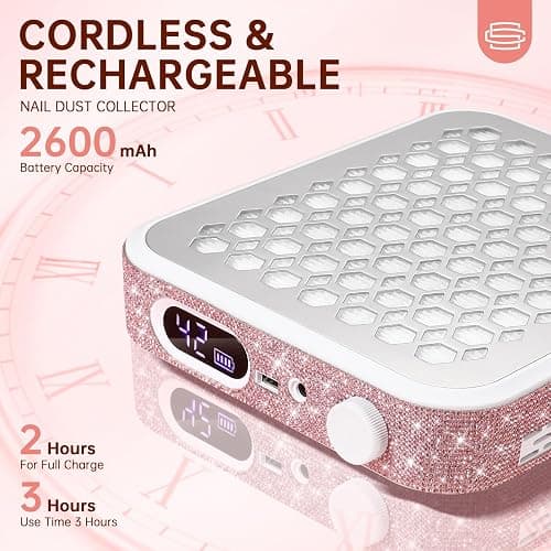 CHRISTINE SHELLY Nail Dust Collector, Rechargeable Dust Collector Nail Tech, Powerful Vacuum Fan Vent Dust Collector Extractor Dust Suction Machine for Acrylic Nails Polishing, Nail Salon&Home, Pink thumbnail 2