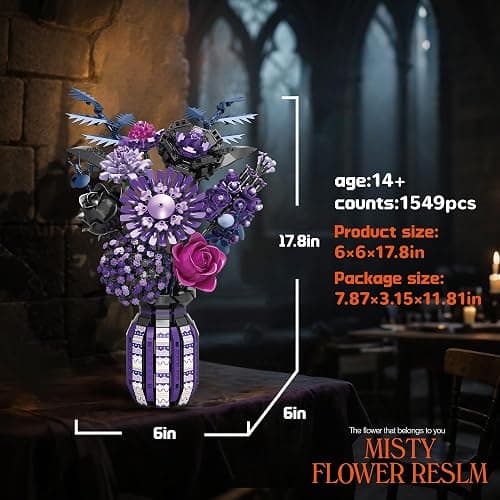BrixVibe Flowers Building Set Compatible with Lego Flowers, Purple Bouquet Plant with Vase Botanical Collection for Adults & Women & Girl 14+ thumbnail 3