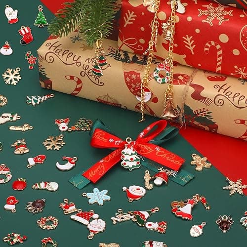SANNIX 110Pcs 55 Pairs Christmas Charms Gold Enamel Jewelry Pendants for Xmas Earring Bracelet Necklace Craft Making thumbnail 3