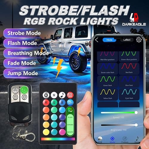 LD DARKEAGLE 8Pods Segmented RGB LED Rock Lights Kit for Jeep Trucks UTV ATV Golf Cart RZR SXS Offroad Four Wheeler with APP/RF Remote, Multi Color Underglow Light Waterproof Music Neon Underbody 12V thumbnail 3