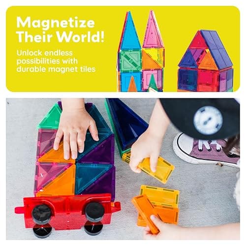 PicassoTiles 2 Piece Car Construction Vehicles Truck Toys for Magnetic Building Blocks Magnet Toy Kit with Sensory Magnets Re-Enforced Hitch & Long Bed Travel Educational Girls Boys Toddlers Ages 3+ thumbnail 6