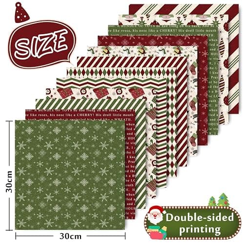 Whaline 24 Pack Christmas Pattern Paper 30x30cm Red Green Textured Scrapbook Paper Double-Sided Xmas Craft Papers Folded Flat for DIY Background Card Making Scrapbook Photo Album Decor, 12 Designs thumbnail 3