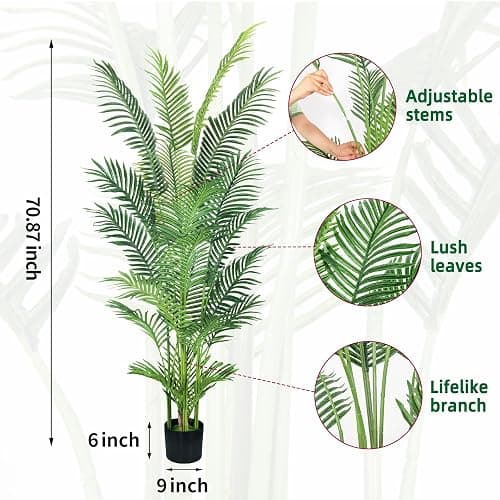 HAIHONG 6FT Artificial Palm Tree,Faux Areca Palm Plant with Real Touch Leaves and Adjustable Branches,Fake Tropical Palm Tree for Home Office Indoor Outdoor Modern Decoration thumbnail 3