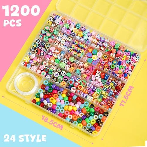 Gionlion 1200 Pcs Polymer Clay Beads Bracelet Making Kit, 25 Style Animal Fruit Flower Butterfly Bunny Pony Letter Beads Charms for Jewelry Making, DIY Art and Crafts Toys Gifts for 4+ Year Old Kids thumbnail 3