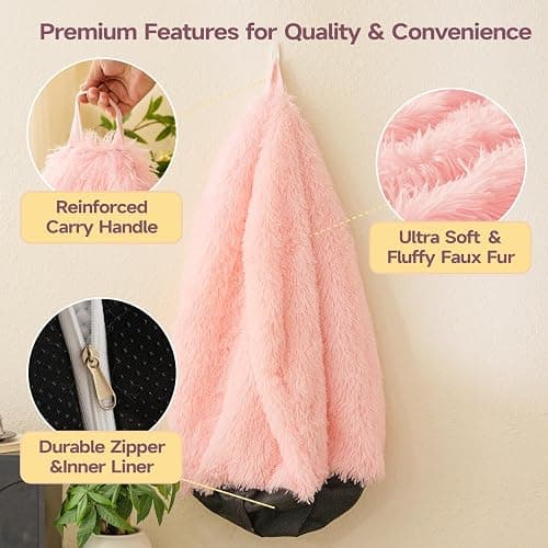 Pink fluffy bean bag chair covers (No Filler), comfy Plush Pink bean bag chair Cover for bedroom, stuffed animal Storage, kids adults teens girls bean bag chairs, Anti-Slip thumbnail 4