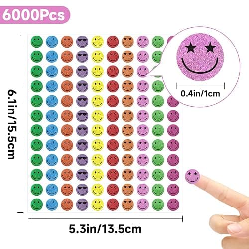 Anwyll 6000Pcs Smiley Face Stickers - 3/8'' Holographic Happy Face Stickers Cute Reward Sticker for Kids Classroom Self Adhesive Positive Incentive Sticker for Teacher Calendar One Happy Dude Birthday thumbnail 3
