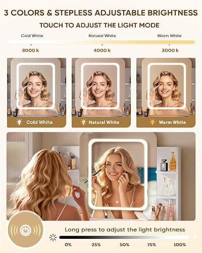 LIVELYGLOW Makeup Vanity Desk with Smart LED Mirror and Power Outlet, Small Makeup Vanity Table with 2 Drawer and 5 Shelves, Dressing Table-White - 01_white - LED Vanity with Shelves thumbnail 4