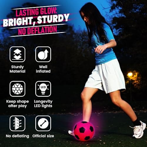 Glow in the Dark Soccer Ball | Sports Gift for Girls Ages 6-15 | LED Light-Up Ball with 3 Extra Batteries and Pump | Pre-Installed Batteries | Size 5 | Indoor & Outdoor Fun Gift for Kids & Teens 8-15 thumbnail 5