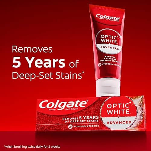 Colgate Optic White Advanced Hydrogen Peroxide Toothpaste, Teeth Whitening Toothpaste Pack, Enamel-Safe Formula, Helps Remove Tea, Coffee, and Wine Stains, Sparkling White, 3 Pack, 3.2 oz thumbnail 3