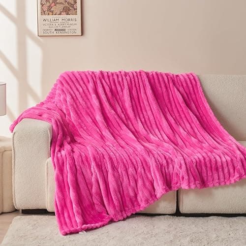 NEWCOSPLAY Super Soft Twin Blanket Hot Pink Premium Silky Flannel Fleece 3D Ribbed Jacquard Lightweight Bed Blanket All Season Use (Hot Pink Ribbed, Twin(60"x80")) thumbnail 9