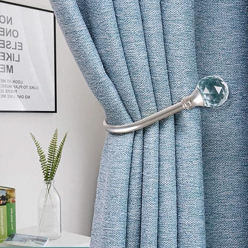 Curtain Holdback, 2pcs Wall Mounted Drapery Tiebacks with Clear Crystal Ball, Heavy Duty Metal Decorative Window Drapery Curtain Holder Curtain Hooks with Screws, Sliver thumbnail 2