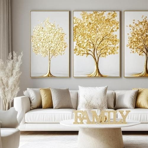 Wonderjune Wood Family Sign Home Wall Decor Rustic Table Sign, Glitter Gold | Wooden Family Letter Signs Room Decoration, for Pantry Kitchen Livingroom Bedroom Shelf Mantel Fireplace Tables Centerpiece thumbnail 2