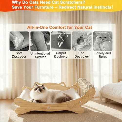 ERGTFVN Cat Scratcher Bed, Heavy Duty Sisal Cat Scratching Post with Hammock for Indoor Cats, Natural Wood Cat Lounge for Sleeping & Scratching, Stable Bed for Large Cats thumbnail 4