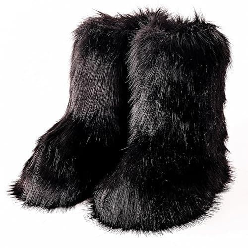 Valpeak Snow Boots for Women 2024 Furry Boots Winter Knee High Flat Heel Fluffy Faux Fur Boots - Image 1