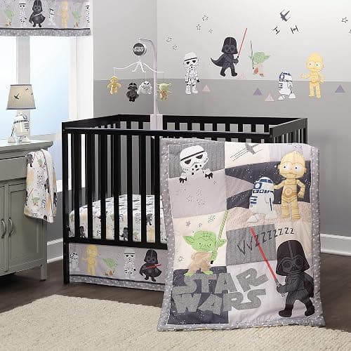 Lambs & Ivy Star Wars Classic 3-Piece Baby Crib Bedding Set - Yoda/Darth Vader - Image 1
