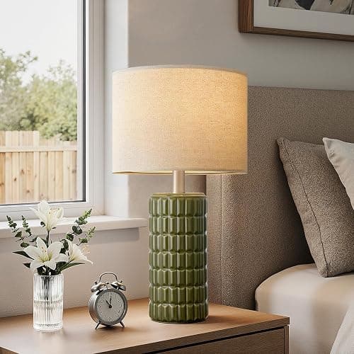 23" Modern Ceramic Table Lamps Set of 2 - Table Lamps for Living room, Farmhouse Bedside Night Stands Lamp for Bedroom, White Boho Nightstand Lamps Set of 2, Desk Lamp for End Table Home Decor(Green) thumbnail 2