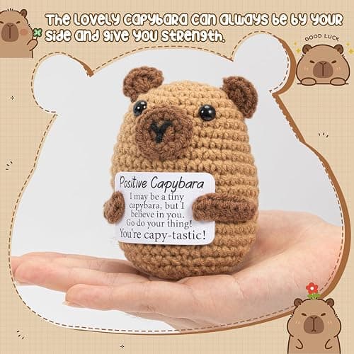 Vinuwu Positive Crochet Animals Capybara Gifts,Emotional Support Gift with Positive Affirmation Cards,Funny Inspirational for Women (A) thumbnail 5