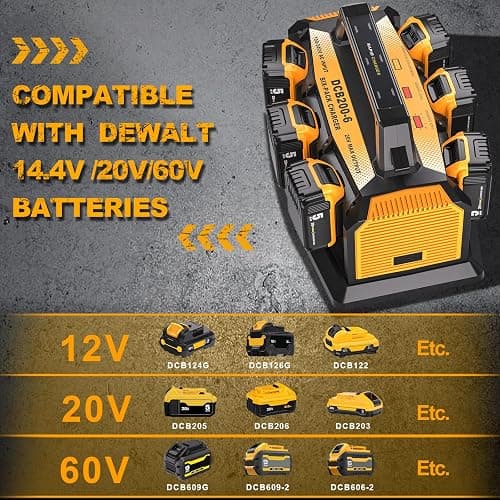 20V Max Battery RapidMeanwhile Fast Charger 6-Ports,Charger Station forDewalt 20V/60v MMaxBatterySimultaneousCharging of 6 Port Each3A,Compatible with Dewalt12V/20V 60v Multi BatteryTools thumbnail 3