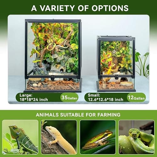 24x18x18'' Glass Reptile Tank Front Opening Terrarium Suitable for Leopard Geckos, Snakes, Tree Frogs, Chameleons,Watertight Base, Ventilated Metal Mesh Top, Pre-Drilled Cable Holes thumbnail 6