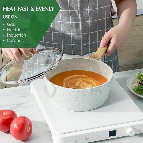SENSARTE Nonstick Ceramic Cookware Set 13-Piece, Healthy Pots and Pans Set, Non-toxic Kitchen Cooking Set with Stay-Cool Handles, Silicone Tools and Pot Protectors, PFAS and PFOA Free - White thumbnail 4