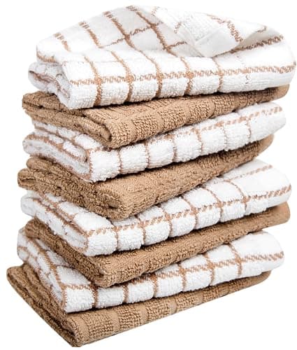 Bumble Dish Cloths (8 Pack) - 100% Cotton Dish Rags & Kitchen Washcloths for Washing Dishes | 12" x 12" | 405 GSM | Tan thumbnail 6