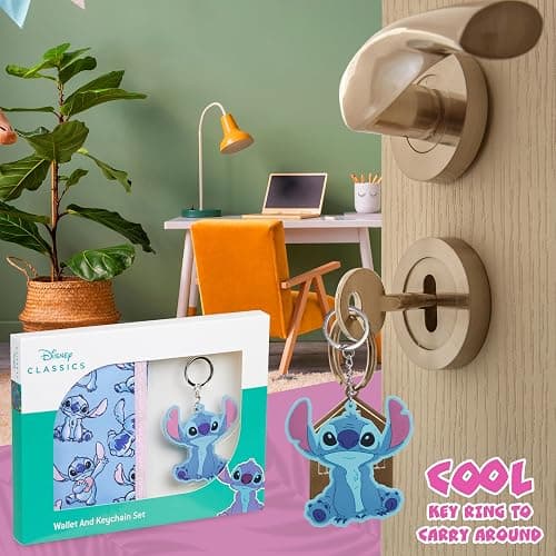 Disney Stitch Kids Wallet and Keyring Gift Set Cute Trifold Wallet with Coin Purse Card Slots and Keychain Stitch Gifts (Blue Stitch) thumbnail 6