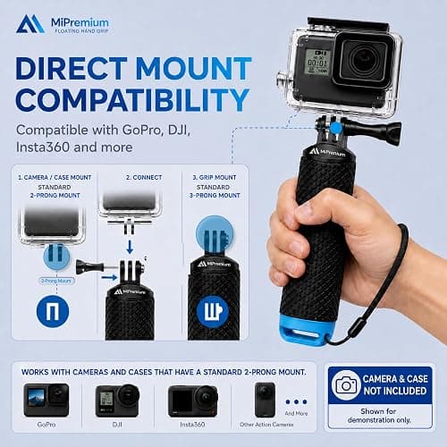 Floating Hand Grip Waterproof Monopod for GoPro Hero 13 12 11 10 9 8 7 6 5 | Compatible with Hero Session Black Silver Handler & Handle Mount Accessories Kit for Water Sport & Action Cameras (Blue) thumbnail 2