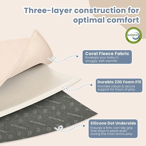 ACOMOPACK 1.3" Thick Baby Play Mat for Floor 59x71"-Large Water-Repellent&Non-Slip Memory Foam Mat for Kids,Toddlers,Soft Velvet Nursery Rug for Tummy Time&Crawling,Yoga,Tatami Style(Blush) thumbnail 7