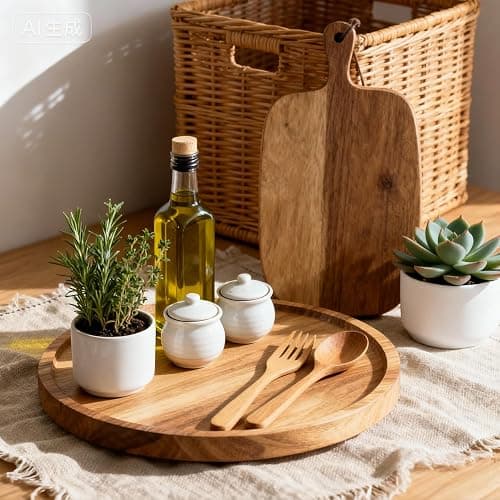 10 Inch Round Solid Wood Decorative Tray – Wooden Riser for Bathroom Counter & Kitchen, Rustic Farmhouse Vanity Organizer for Soap, Candle, Perfume, Gift thumbnail 4